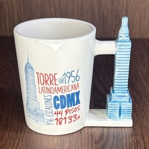 🔥🔥🔥White and Blue Ceramic Mug with Architectural Handle🔥🔥🔥